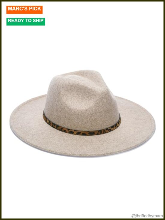 Wide Brim Fedora Hat, Faux Wool Felt with Animal Print Band, Classic Western